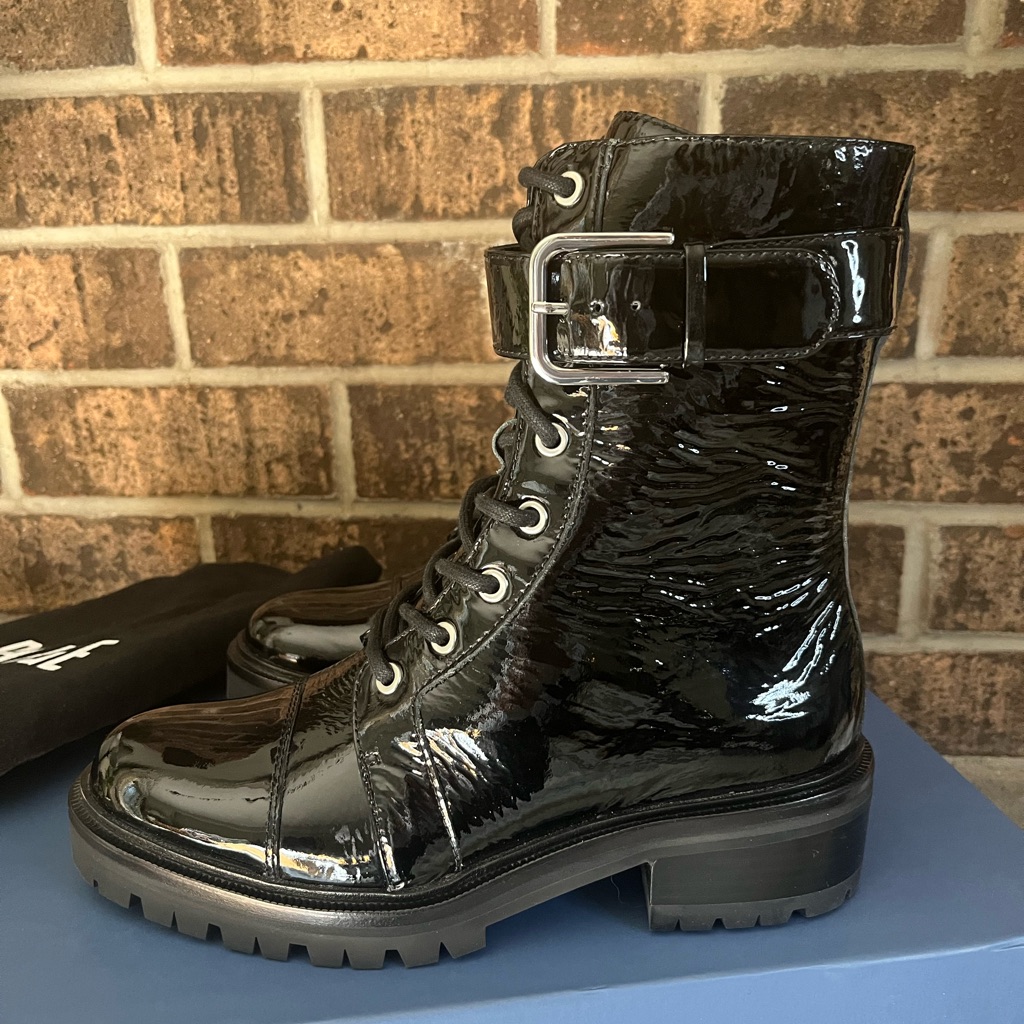 Paige Bailey Combat Boot Black Patent Leather Size 8.5m